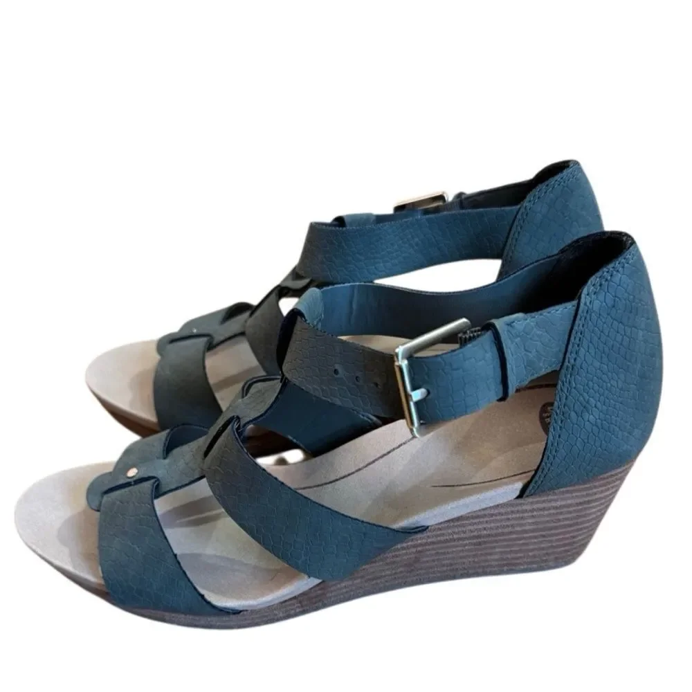Dr. Scholl's Women’s Wedge Barton Green Snake Pattern Sandals Size